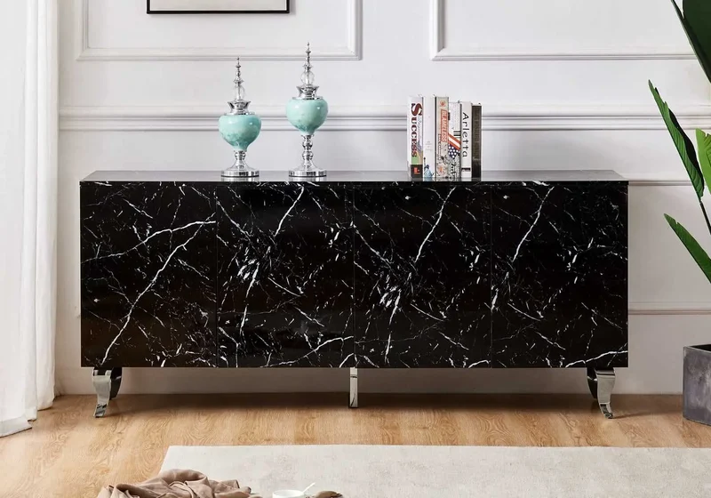 Buffet marbre noir laqué design - Axel