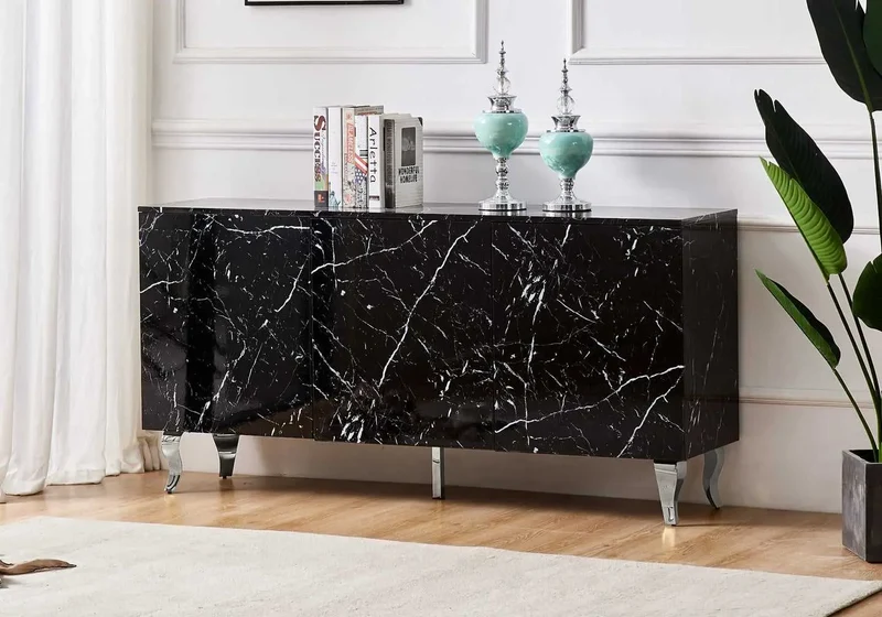 Buffet marbre noir laqué design - Axel