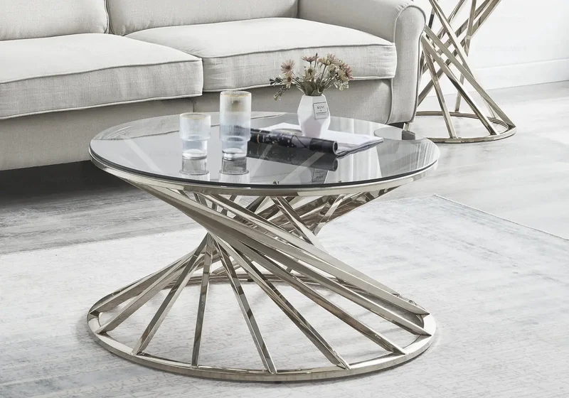 Table basse ronde en verre argent - Ruby