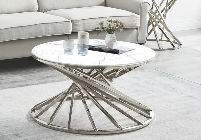 Table basse ronde marbre blanc argent - Ruby