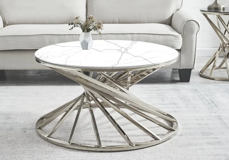 Table basse ronde marbre blanc argent - Ruby