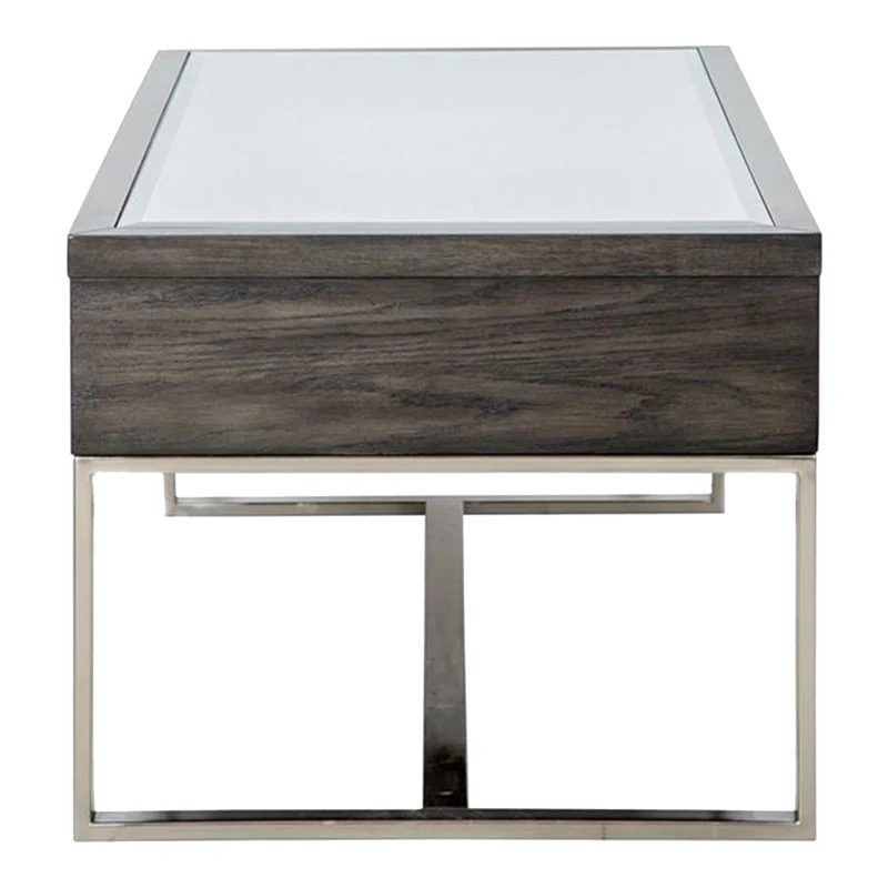 Table basse en verre, en bois gris foncé et métal - Langston