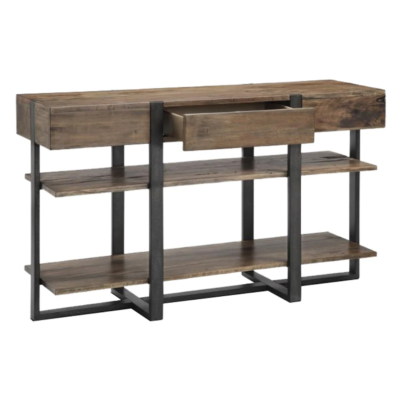 Table console en bois et en fer vieilli avec 1 tiroir - Prescott