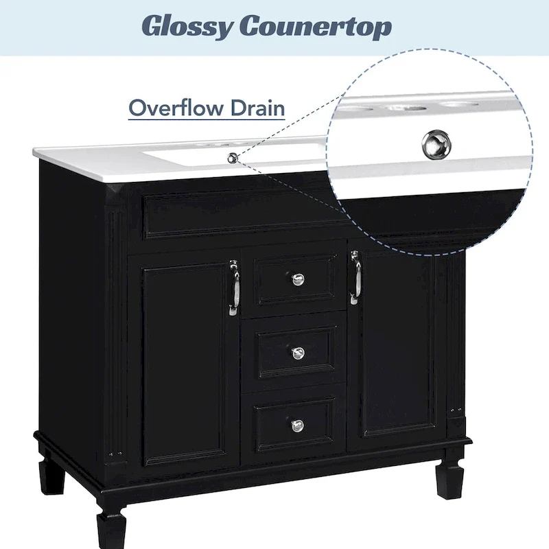 Meuble-lavabo de 36 po avec dessus, armoire de rangement de salle de bain moderne avec 2 portes à fermeture douce, 2 tiroirs et évier simple