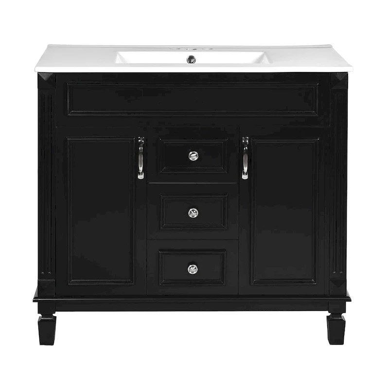 Meuble-lavabo de 36 po avec dessus, armoire de rangement de salle de bain moderne avec 2 portes à fermeture douce, 2 tiroirs et évier simple