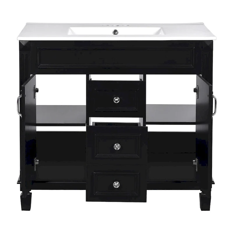 Meuble-lavabo de 36 po avec dessus, armoire de rangement de salle de bain moderne avec 2 portes à fermeture douce, 2 tiroirs et évier simple