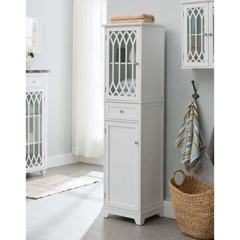Meuble de Rangement Haut pour Salle de Bain - Colonne de Salle de Bain, Blanc