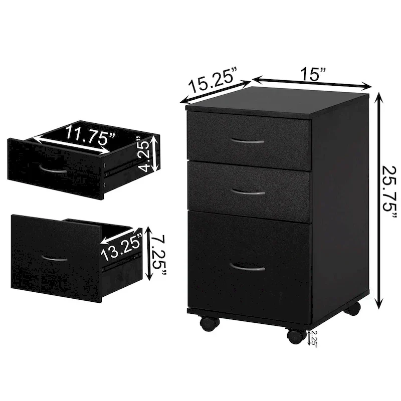 Meuble de classement mobile à 3 tiroirs avec roulettes - Parfait pour le bureau à domicile et l'espace de travail - Se glisse sous le bureau