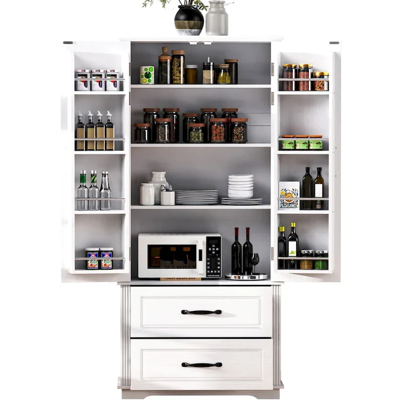 Meuble de rangement haut de cuisine de 180,34 cm, placard de rangement autonome avec 2 tiroirs, armoire de cuisine