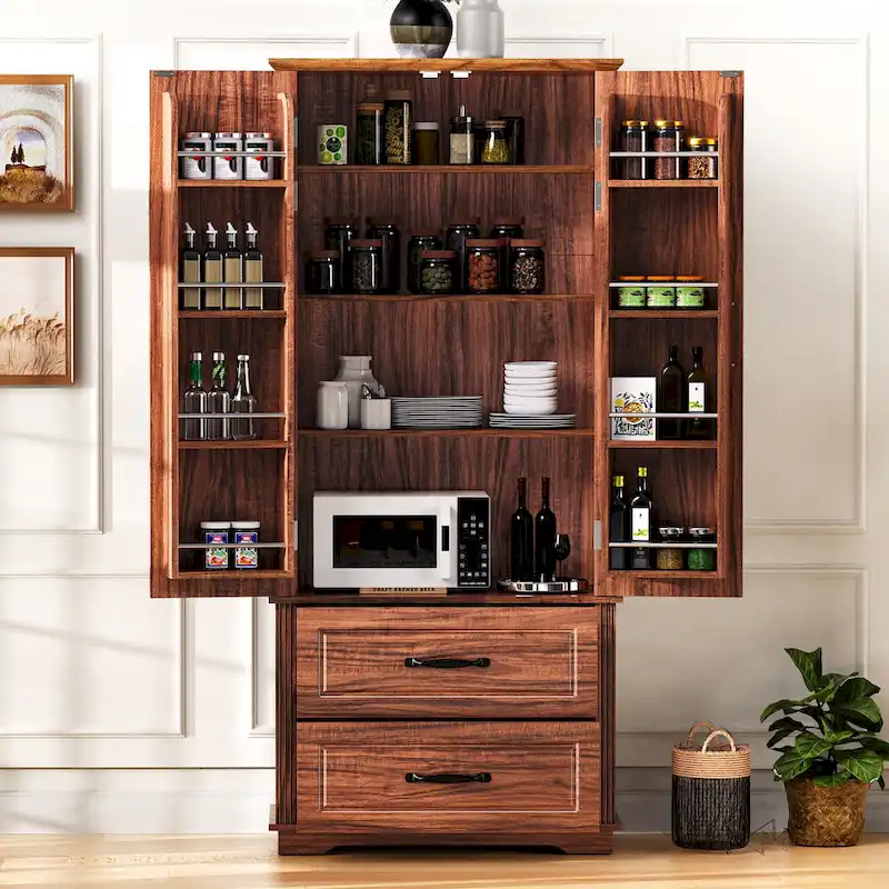 Meuble de rangement haut de cuisine de 180,34 cm, placard de rangement autonome avec 2 tiroirs, armoire de cuisine