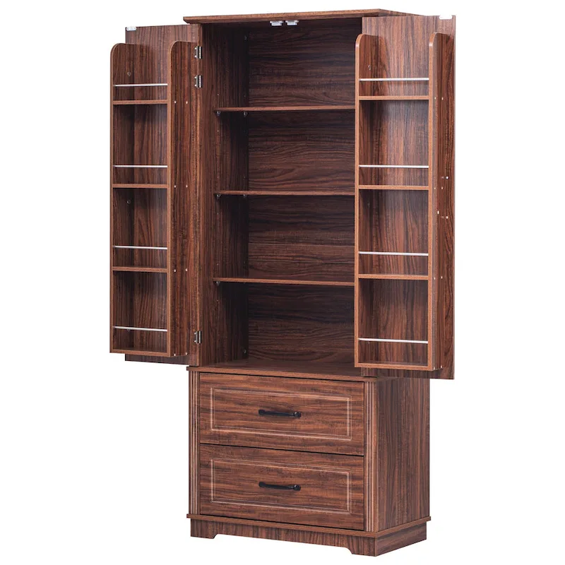 Meuble de rangement haut de cuisine de 180,34 cm, placard de rangement autonome avec 2 tiroirs, armoire de cuisine