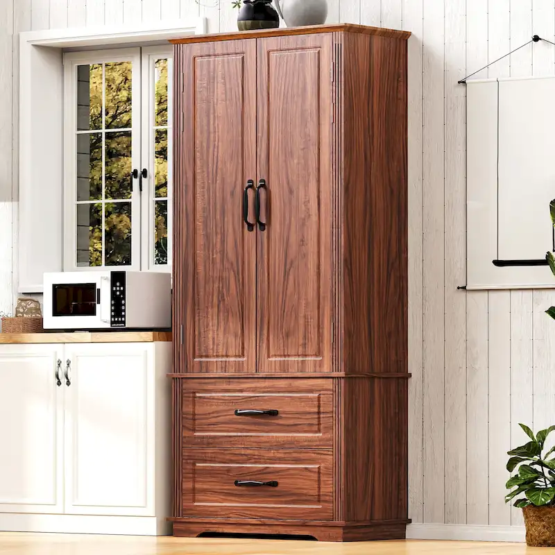 Meuble de rangement haut de cuisine de 180,34 cm, placard de rangement autonome avec 2 tiroirs, armoire de cuisine