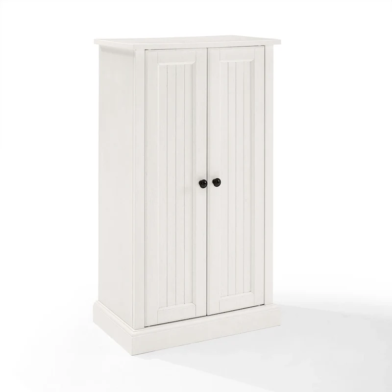 Meuble d'appoint blanc vieilli avec portes à panneaux perlés