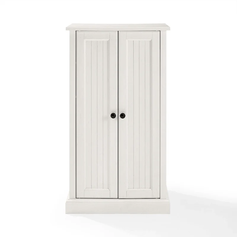 Meuble d'appoint blanc vieilli avec portes à panneaux perlés
