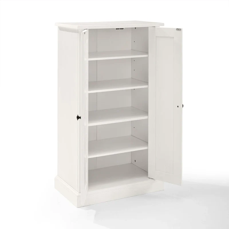 Meuble d'appoint blanc vieilli avec portes à panneaux perlés