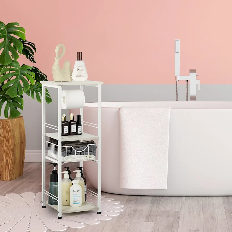 Étagère de salle de bain autoportante avec tiroir