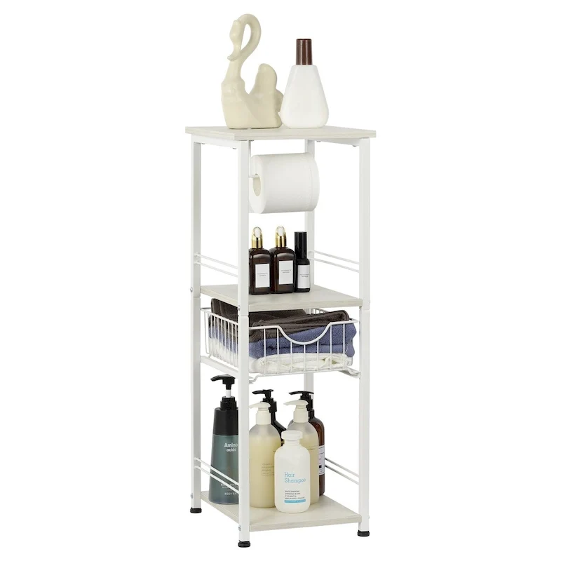 Étagère de salle de bain autoportante avec tiroir