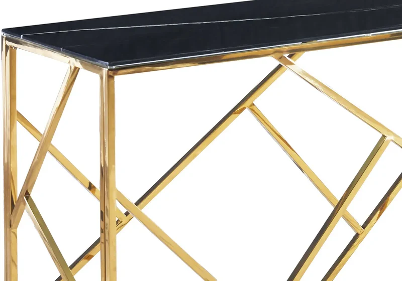 Console design doré marbre noir - Ilea