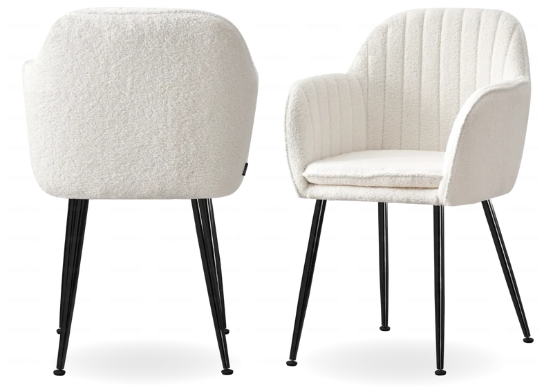 Chaise fauteuil bouclette blanc noir - Avas x2