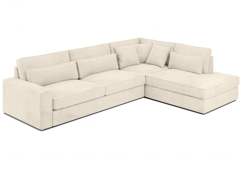 Canapé angle velours côtelé blanc beige - Lea