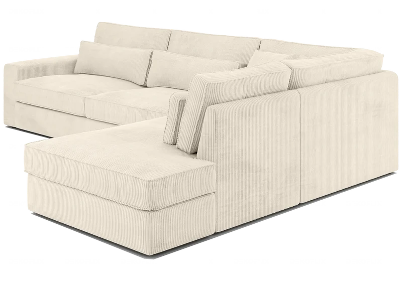 Canapé angle velours côtelé blanc beige - Lea