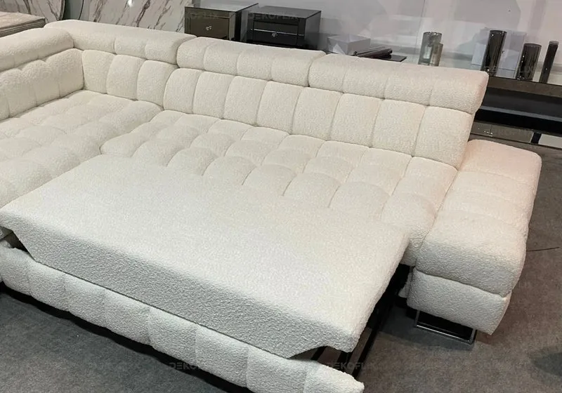 Canapé angle moderne doudou boucle blanc - Tybo