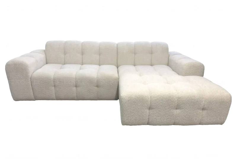 Canapé angle moderne doudou boucle blanc - Sary