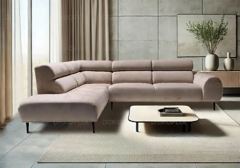 Canapé angle moderne velours beige - Deny