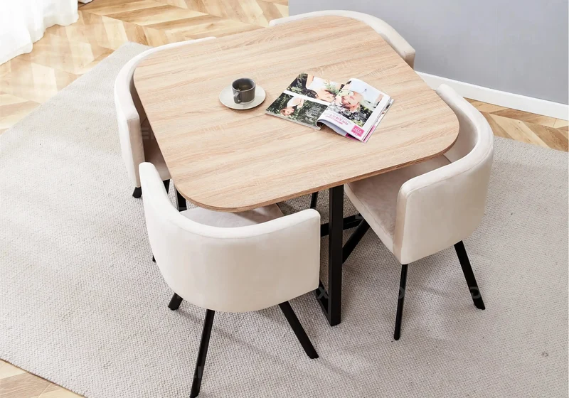 Ensemble table chêne et 4 chaises beige - Space