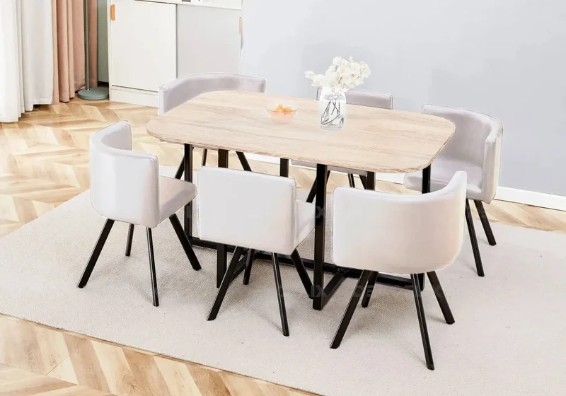 Ensemble table chêne et 4 chaises beige - Space