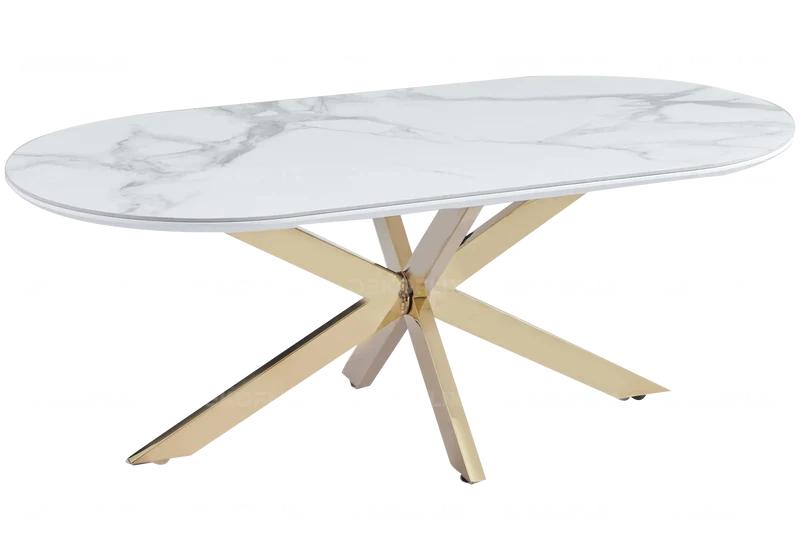 Table basse dorée céramique marbre blanc - Ruis