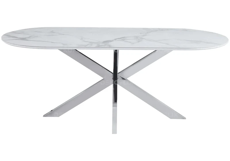 Table à manger dorée céramique marbre blanc - Ruis