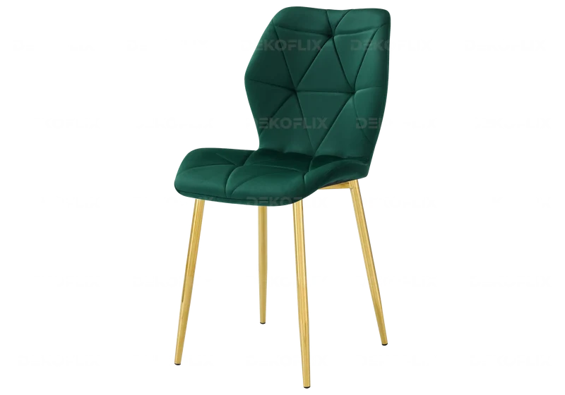 Chaise coquillage en velours vert et pieds dorés - Nava x4