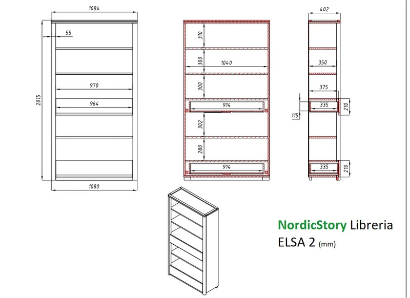 Bibliothèque en bois massif de chêne Elsa 2 - NordicStory