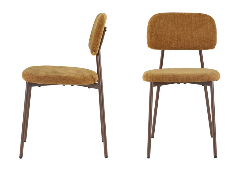 Chaise salle à manger tissu moutarde pieds noyer - Vika x4