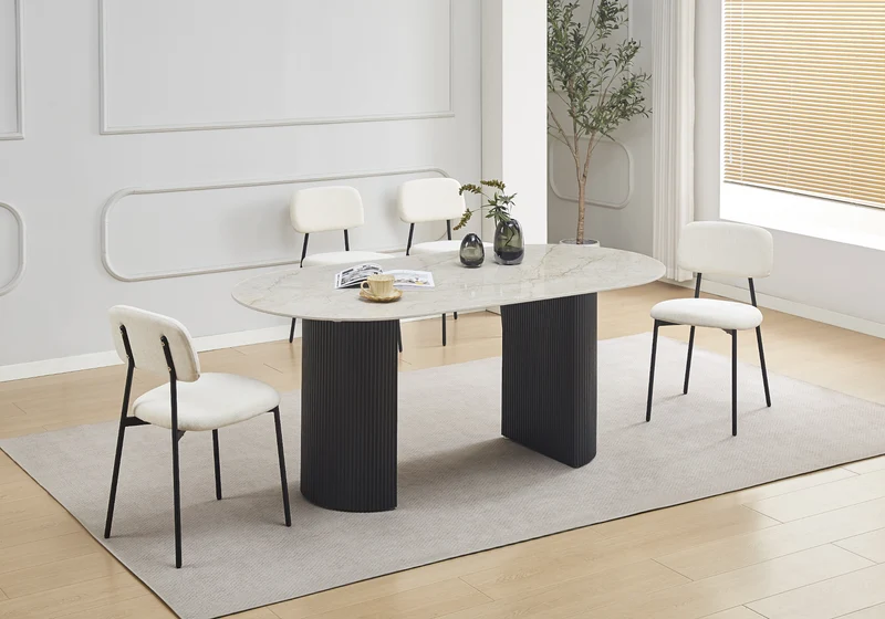 Chaise salle à manger tissu beige pieds noirs - Vika x4
