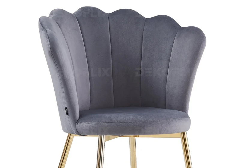 Chaise de table coquillage velours argent pieds or - Nymea x2