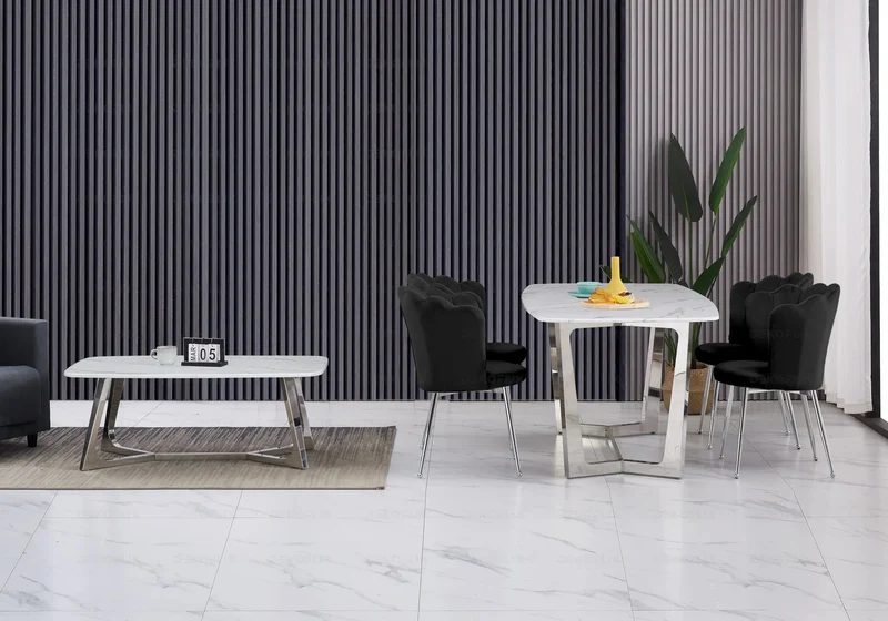 Ensemble salle à manger marbre blanc argent – Gaya