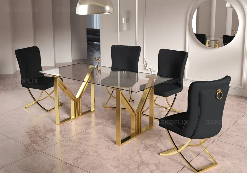 Table et chaises salle à manger dorées noires - Uris
