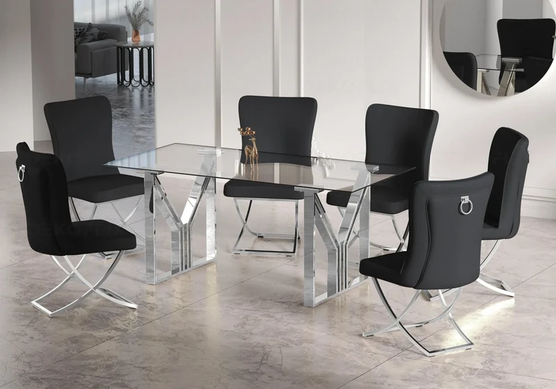 Chaises velours noir argenté avec anneau - Ursi x2