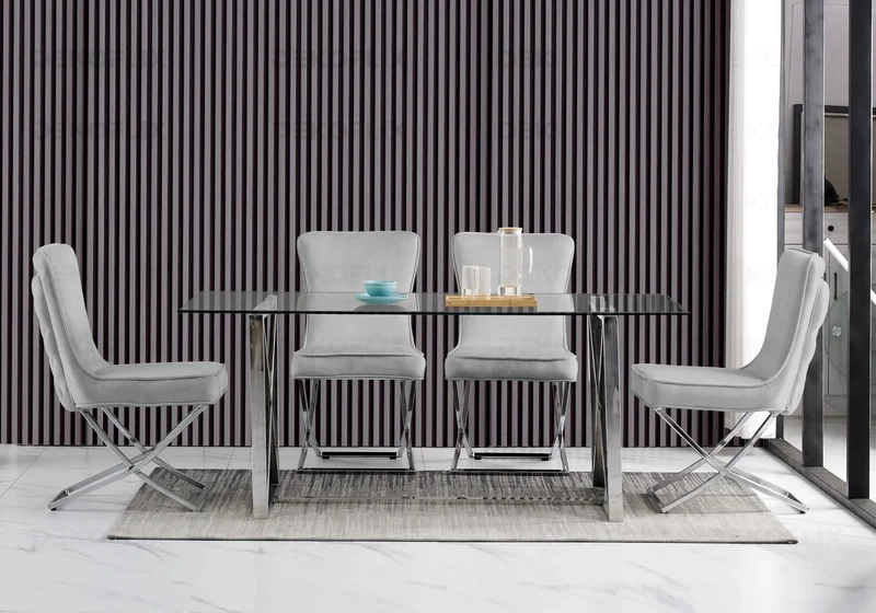 Chaise capitonnée pied croisé argent grise - Enzo x2
