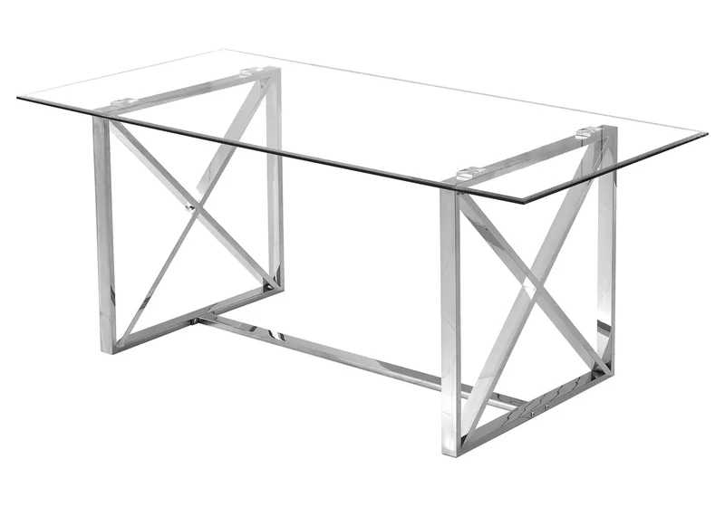 Table verre et 4 chaises velours beige argent - Enzo