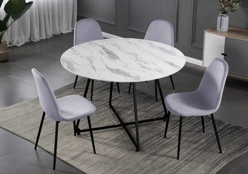 Table ronde marbre blanc pieds noirs - Gina