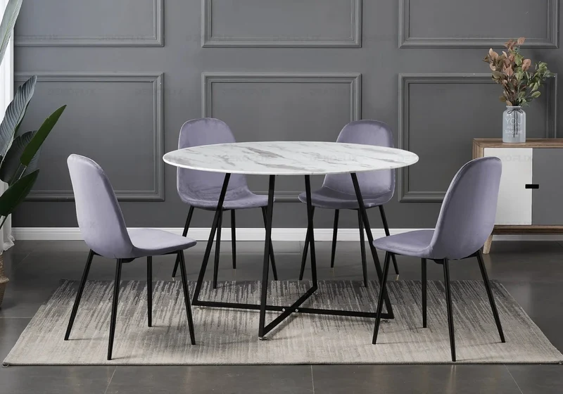 Table ronde marbre blanc pieds noirs - Gina