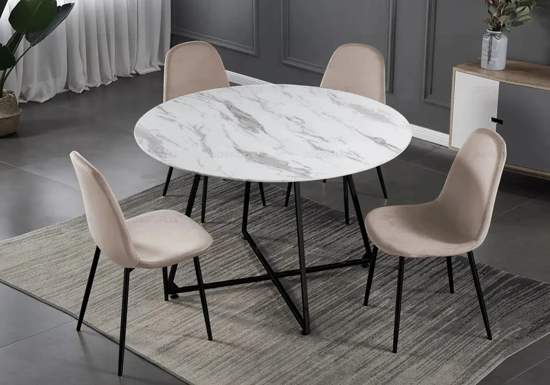 Table ronde marbre et 4 chaises noir - Gina