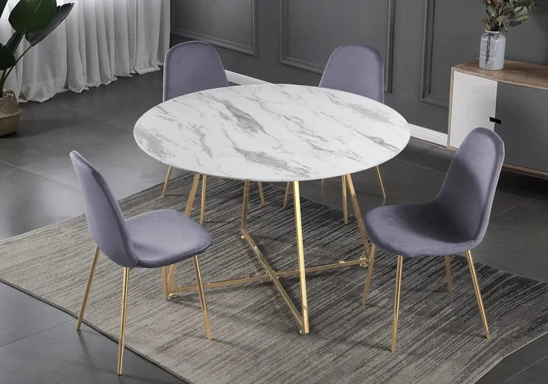 Table ronde marbre et 4 chaises doré - Gina