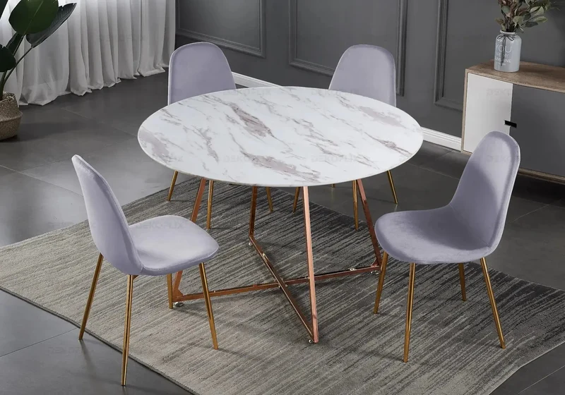 Table ronde marbre et 4 chaises or rose - Gina