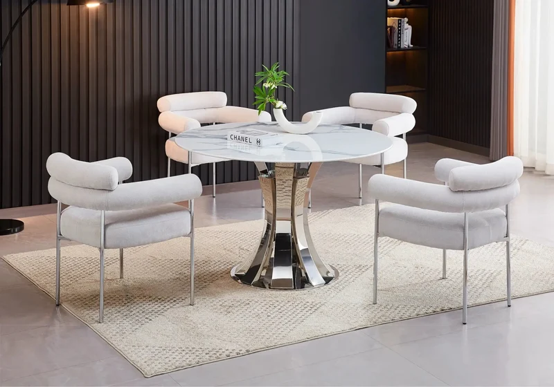 Ensemble table chaises dore céramique marbre - Sidy