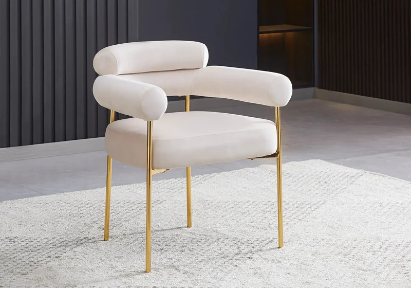 Fauteuil de table velours beige pieds dorés - Laya