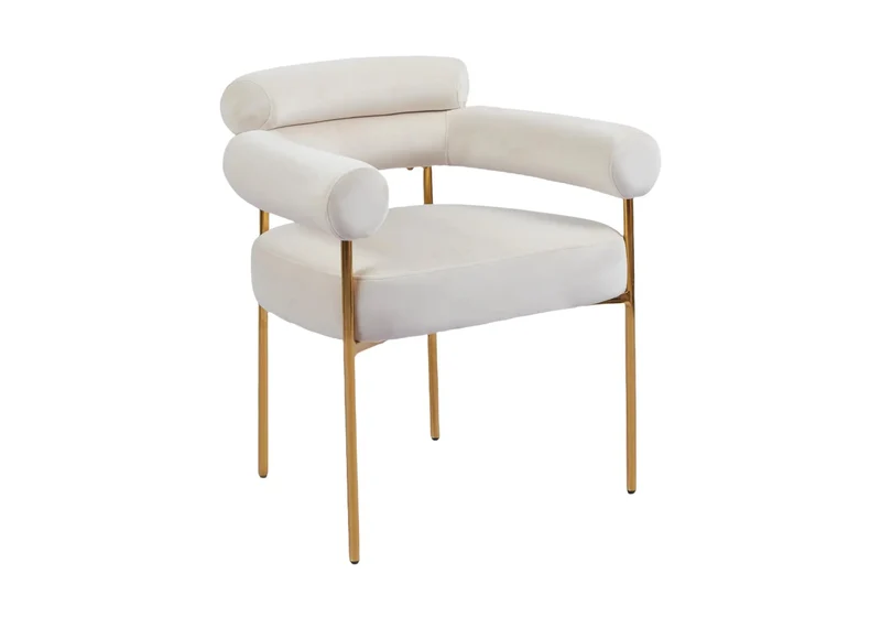 Fauteuil de table velours beige pieds dorés - Laya